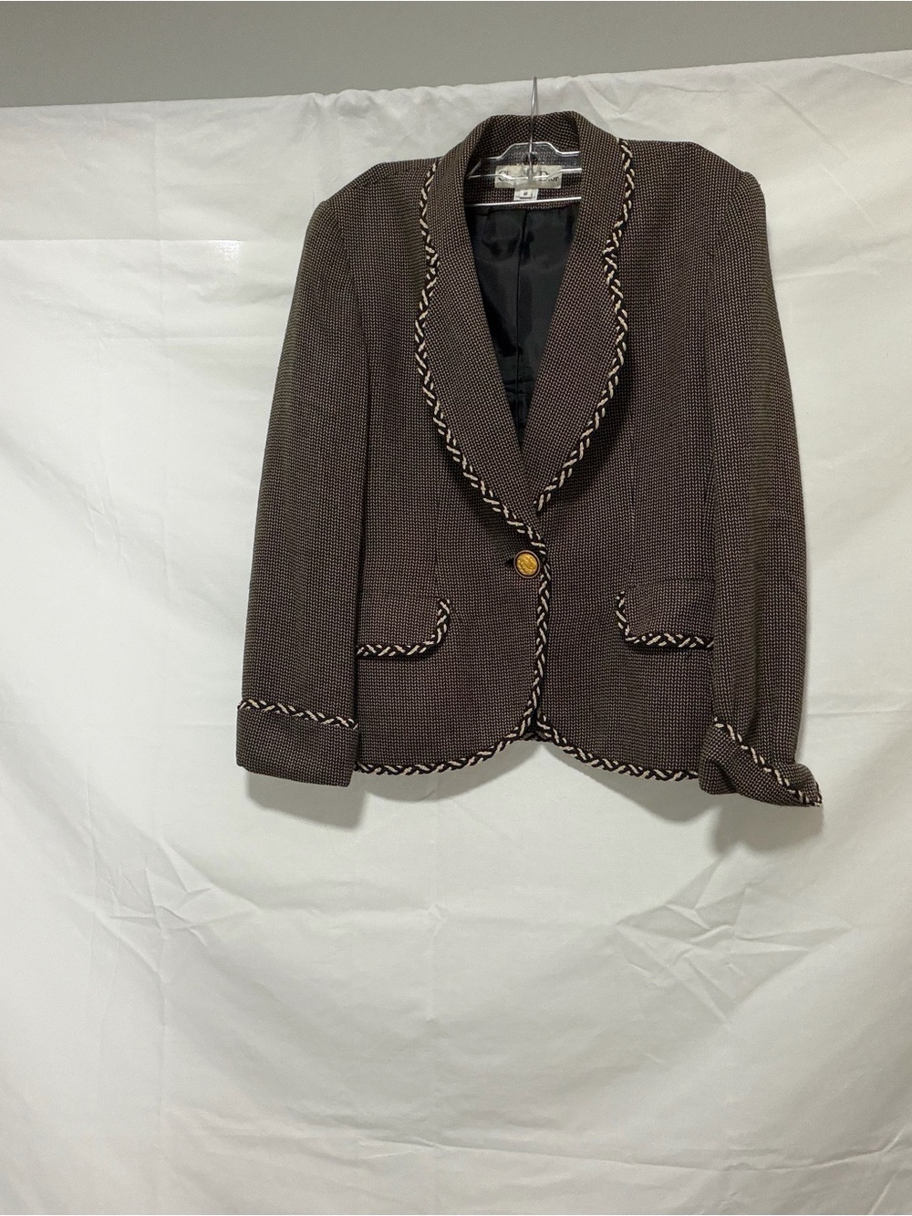 Dior Black and Beige Blazer with Braided Trim and Gold Button